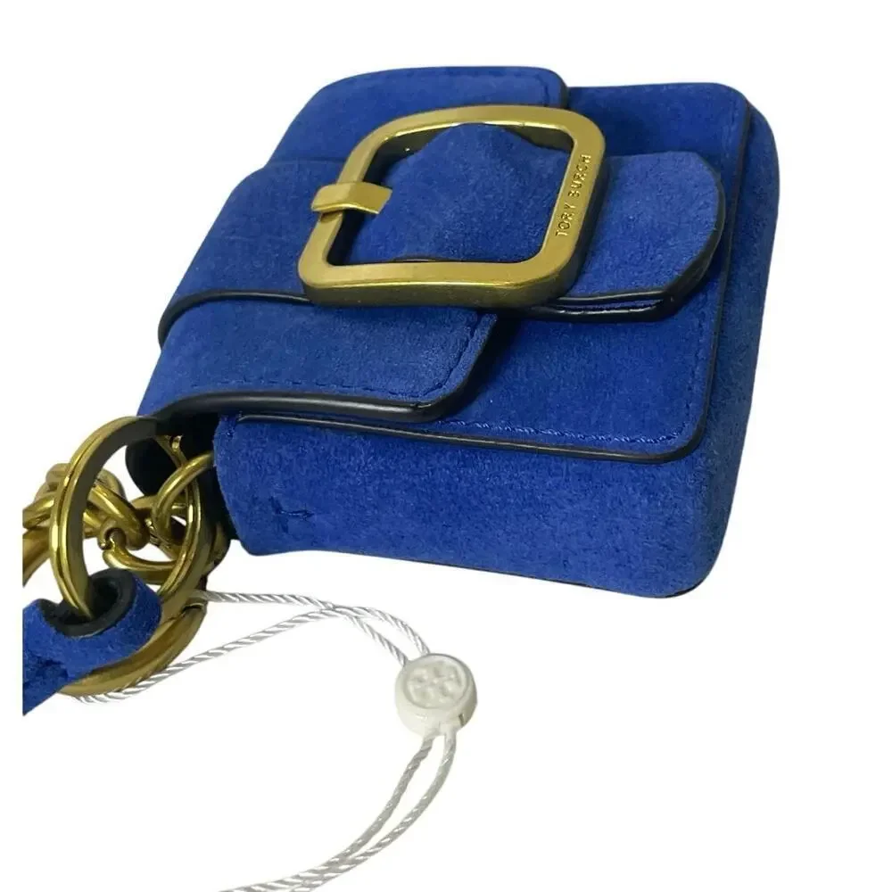 NEW TORY BURCH SAWYER MINI BAG KEY CHAIN WRISTLET BLUE DAHLIA CHARM‎ AIRBUD FOB